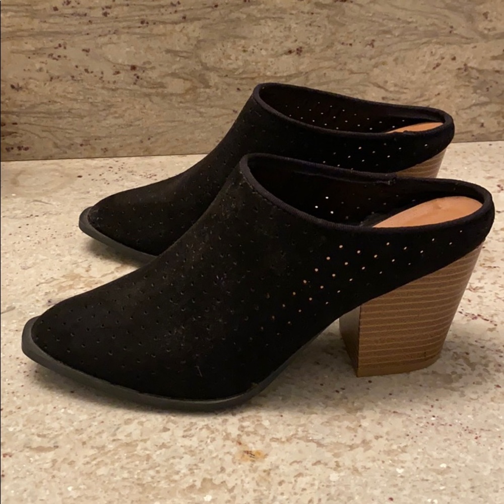 Black perforated mules